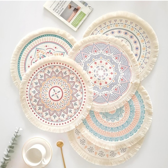 - Round boho placemats 9x9 washable cotton tea spot Mats ( 4 ) - Picture 16 of 16